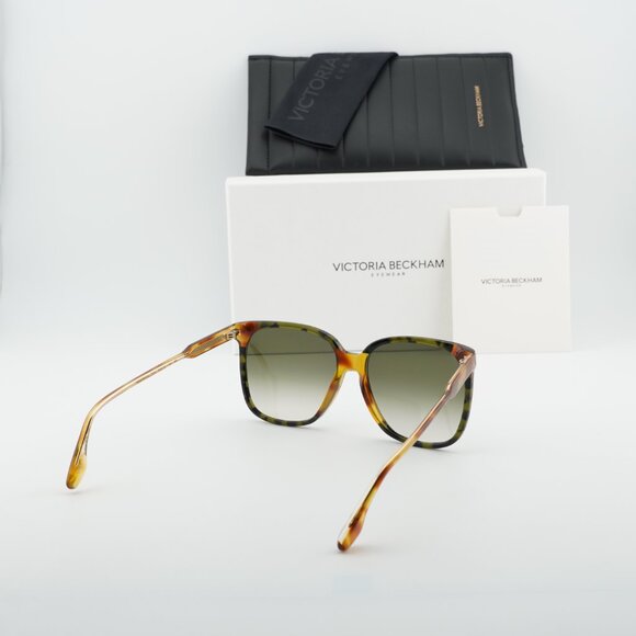 Victoria Beckham VB610SCB 225 Sunglasses Havana Square Frame, Green Lenses